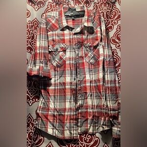 Carbon Red and White Plaid Casual Shirt